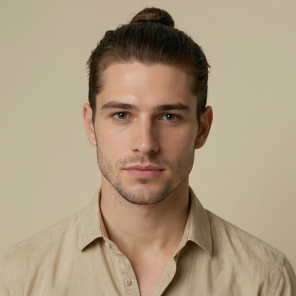 AI 生成的 男士马尾 发型示例